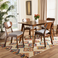 Baxton Studio RH378C-GreyWalnut-5PC Dining Set Baxton Studio Katya Mid-Century Modern Grey Fabric Upholstered and Walnut Brown Finished Wood